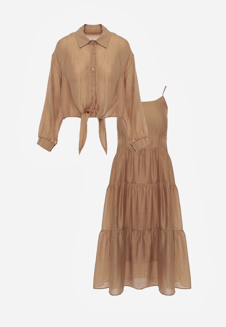 Set de vară din Tencel cu rochie pe bretele și cămașă transparentă