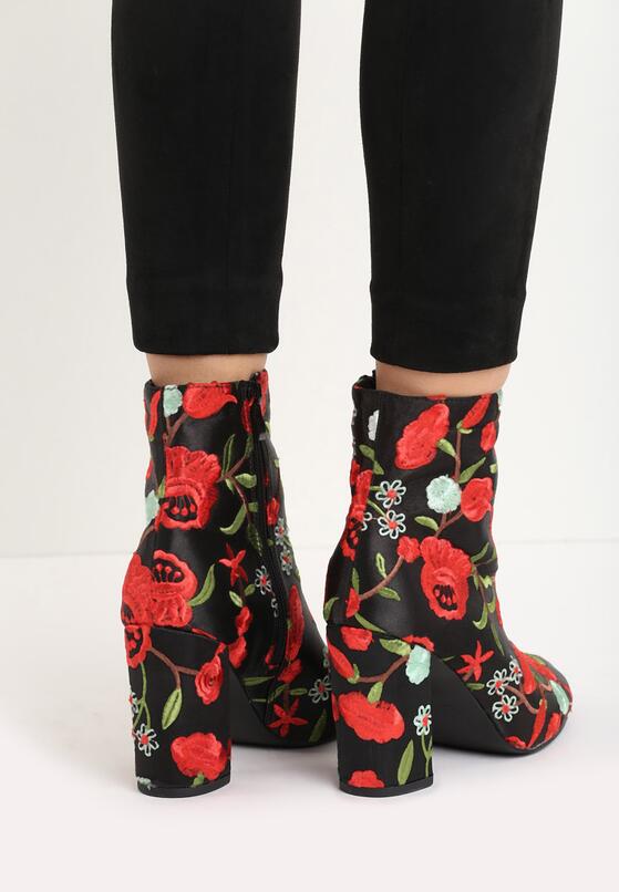 Czarno-Czerwone Botki Dancing Flowers 2