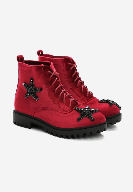 Czerwone Welurowe Botki Black Star 4