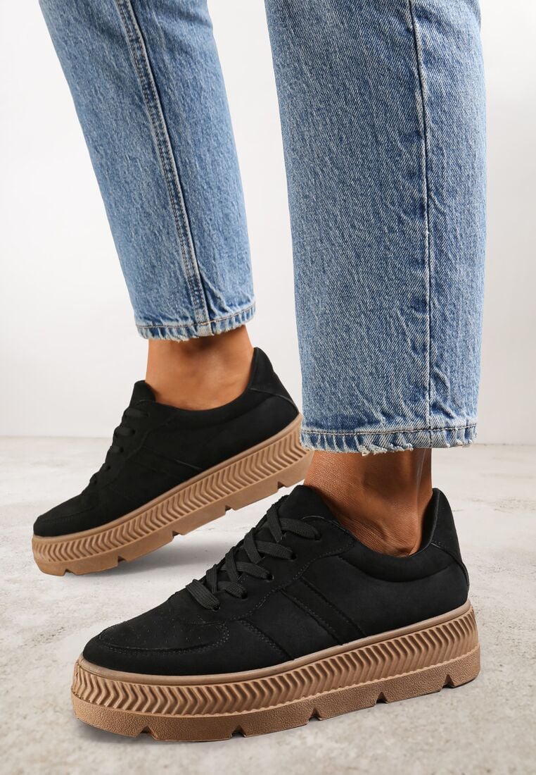 Czarne Sneakersy na Grubej Podeszwie z Tłoczeniami Try to Forget 1