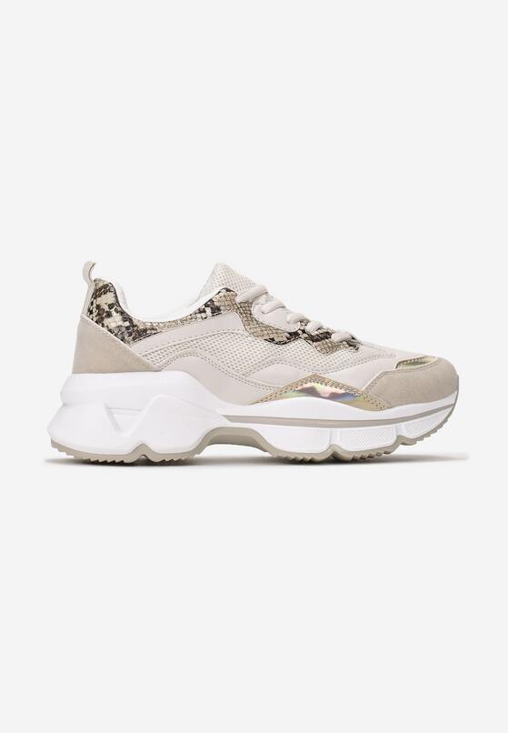 Beżowe Wężowe Sneakersy Hot Snow 3
