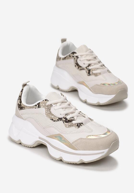 Beżowe Wężowe Sneakersy Hot Snow 4