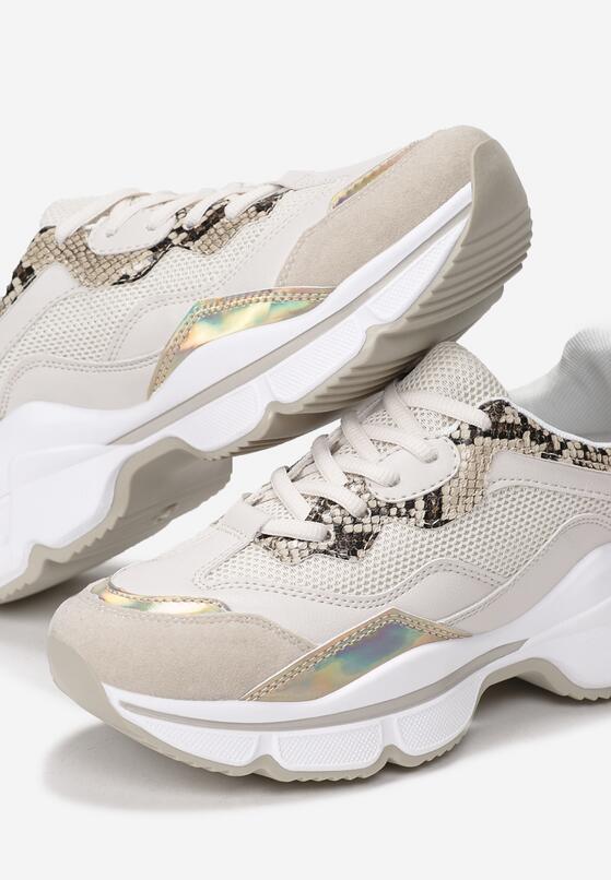 Beżowe Wężowe Sneakersy Hot Snow 5