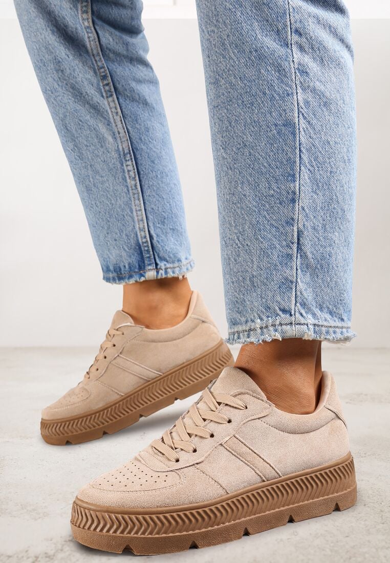 Beżowe Sneakersy na Grubej Podeszwie z Tłoczeniami Try to Forget 1