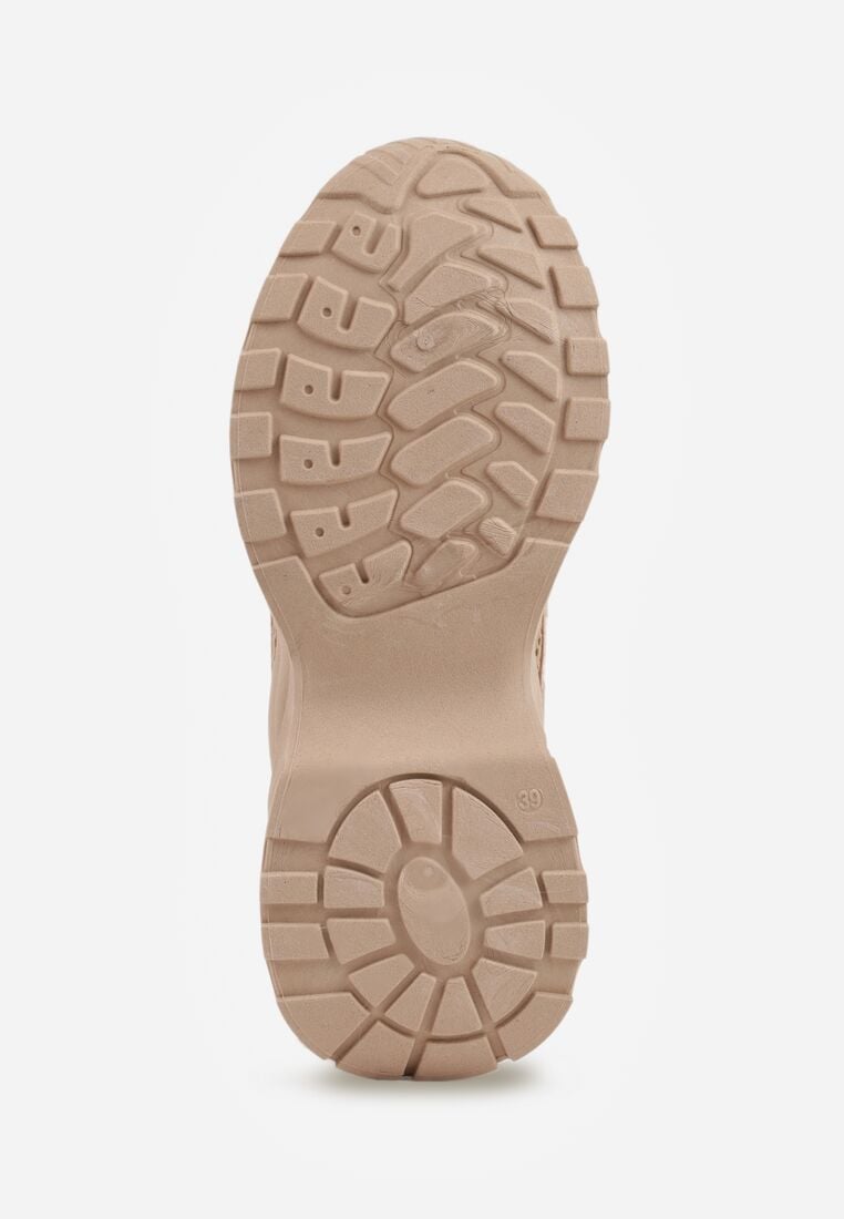 Adidași bej închis pe talpă embosată cu șireturi decorative și