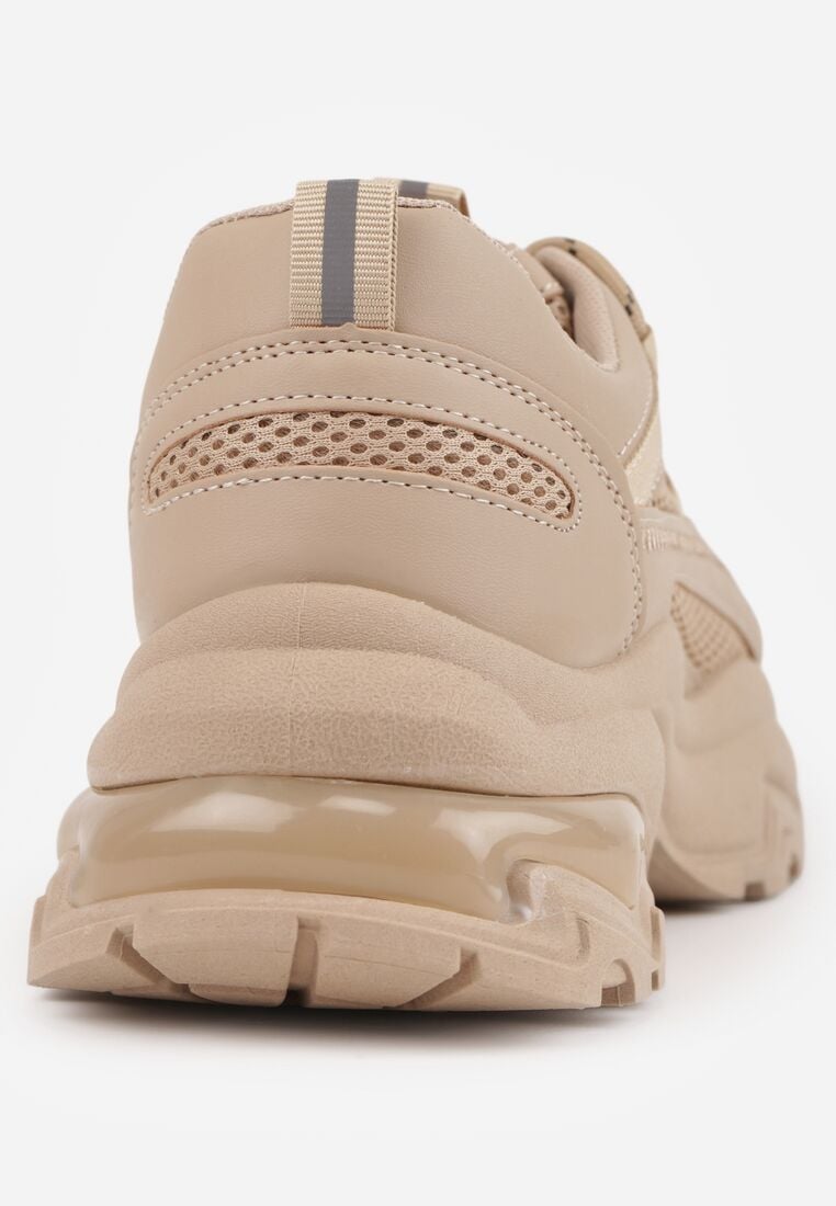 Adidași bej închis pe talpă embosată cu șireturi decorative și