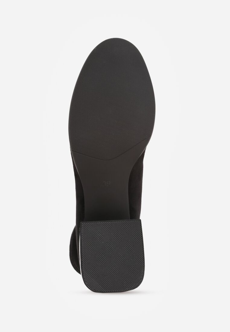 Czarne Botki na Obcasie z Metaliczną Wstawką Iriseia 7