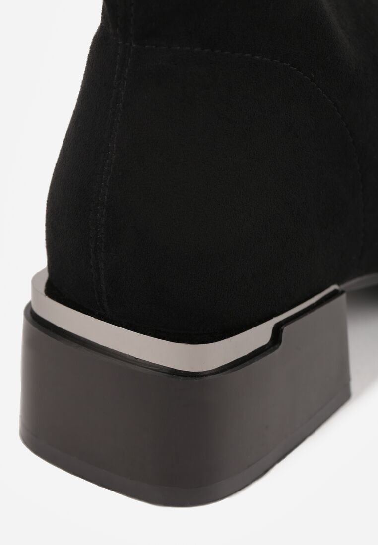 Czarne Botki na Obcasie z Metaliczną Wstawką Iriseia 9