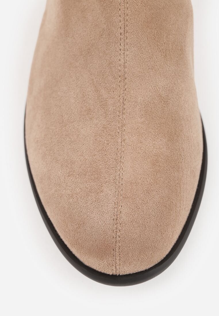 Beżowe Botki na Obcasie z Metaliczną Wstawką Iriseia 8