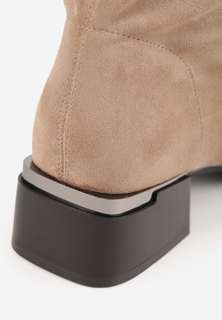 Beżowe Botki na Obcasie z Metaliczną Wstawką Iriseia 9