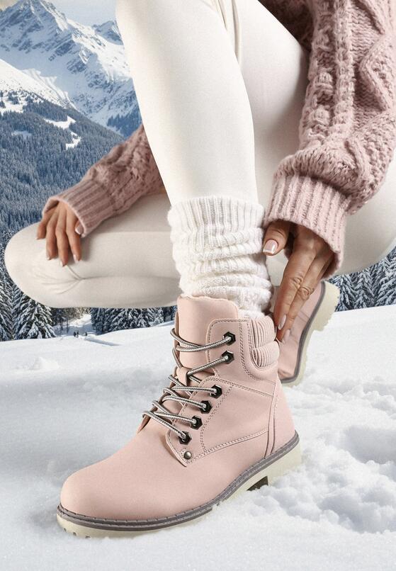 Różowe Płaskie Klasyczne Traperki ze Sznurowaniem Lobanne 1