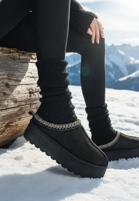 Czarne Śniegowce na Grubej Podeszwie z Niską Cholewką Lotitha 1