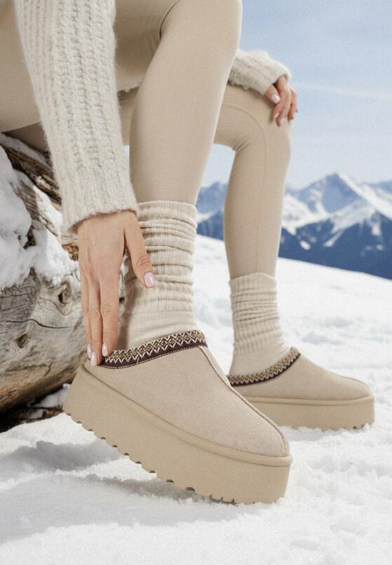 Beżowe Śniegowce na Grubej Podeszwie z Niską Cholewką Lotitha 1