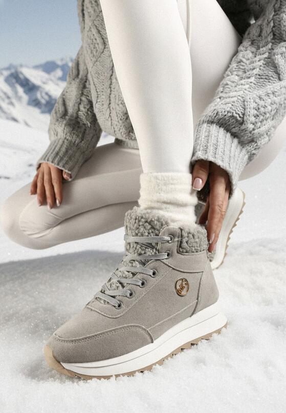 Szare Sneakersy na Grubej Platformie z Metaliczną Aplikacją i Barankiem Irinala 1