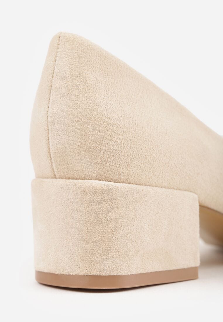 Beżowe Klasyczne Czółenka na Obcasie ze Skórzaną Wkładką Savira 8