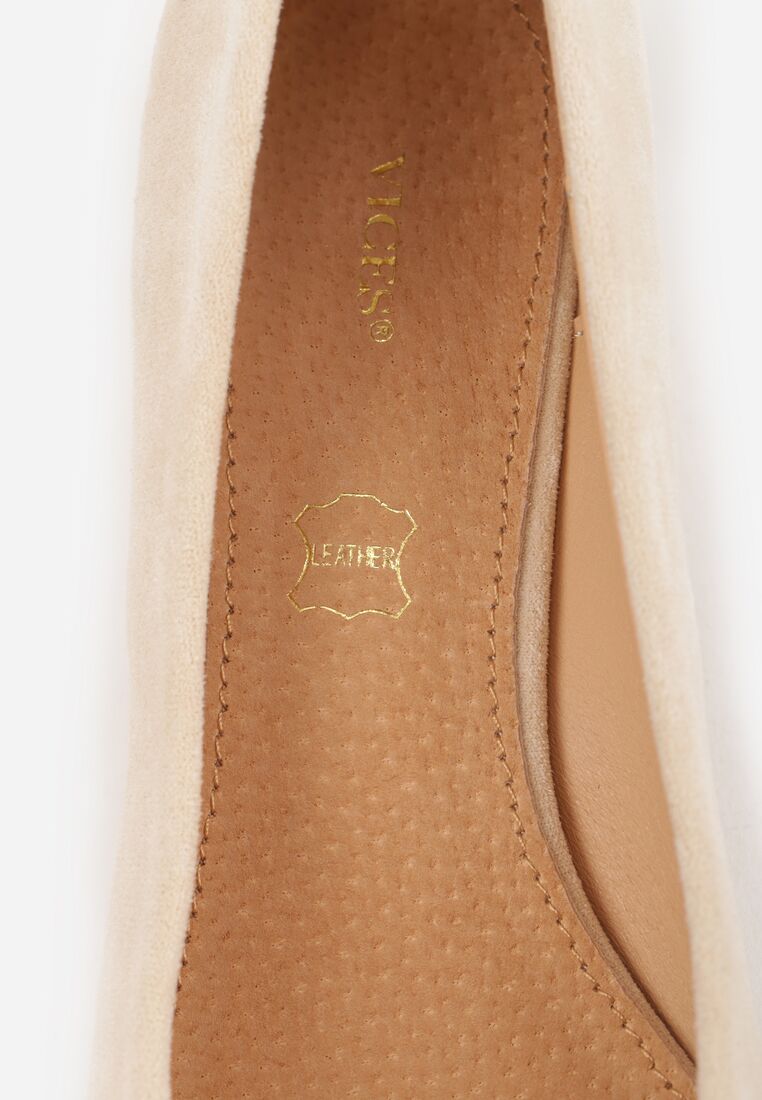 Beżowe Klasyczne Czółenka na Obcasie ze Skórzaną Wkładką Savira 9