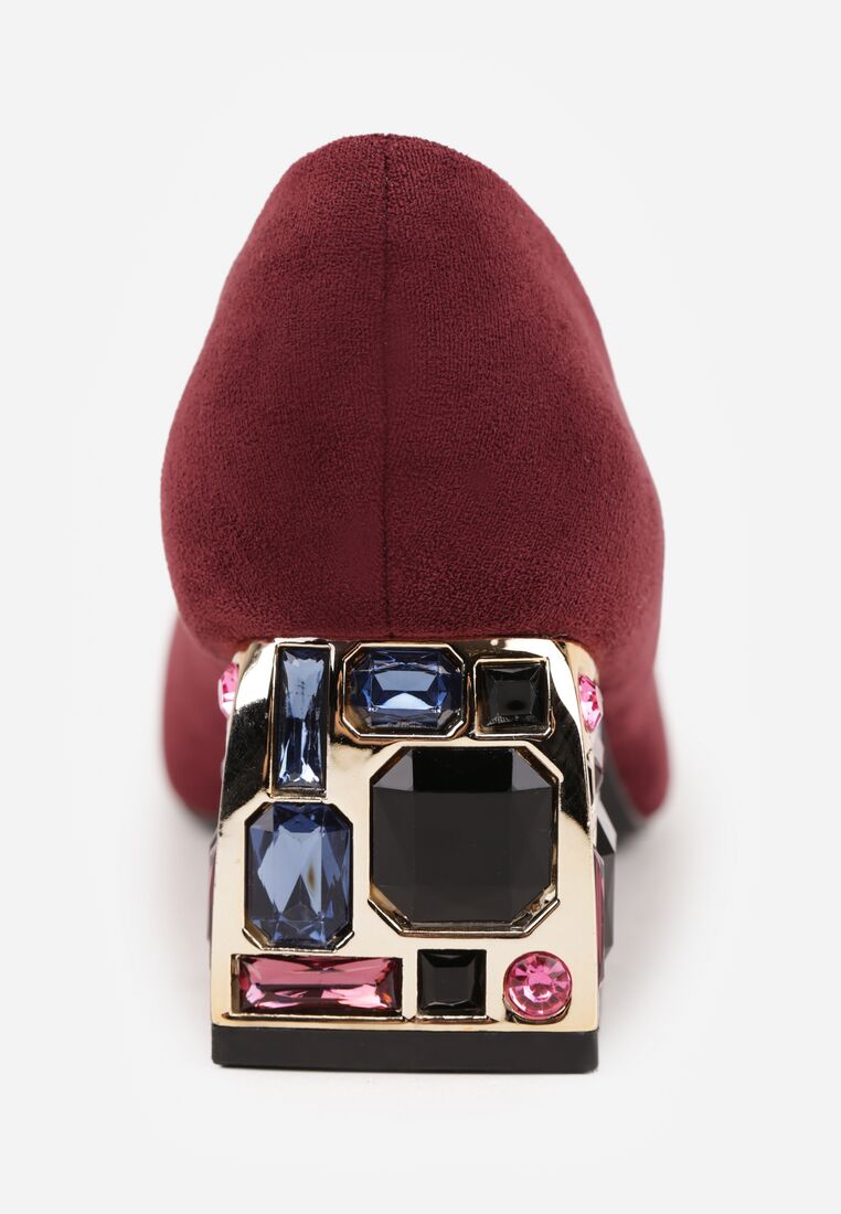 Bordowe Czółenka na Ozdobnym Obcasie z Kryształkami i Skórzaną Wkładką Oviria 8