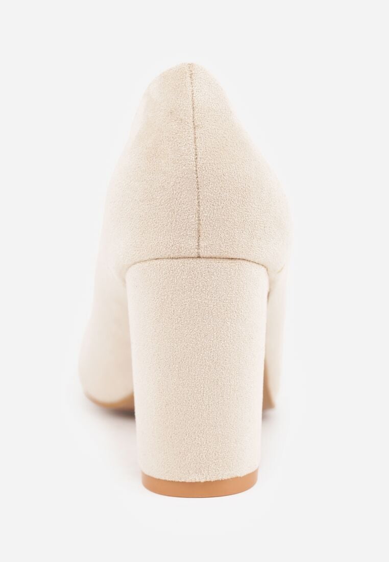 Beżowe Klasyczne Czółenka na Obcasie z Wkładką ze Skóry Naturalnej Maithra 8