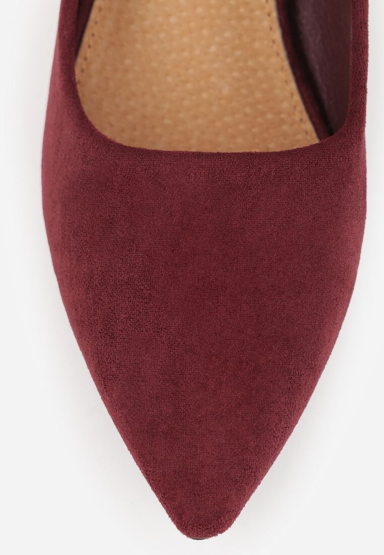 Bordowe Czółenka na Obcasie z Cyrkoniami ze Skórzaną Wkładką Cleitia 8