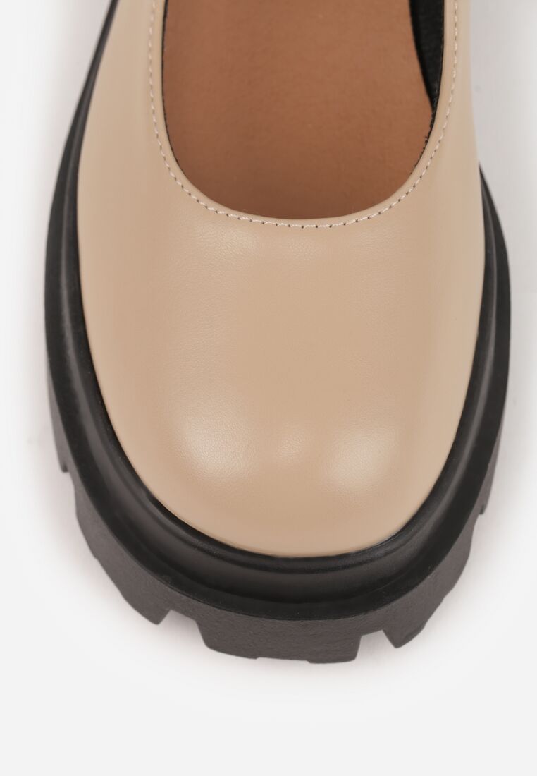 Beżowe Półbuty Mary Jane na Grubej Podeszwie z Ozdobną Sprzączką Fenzina 9