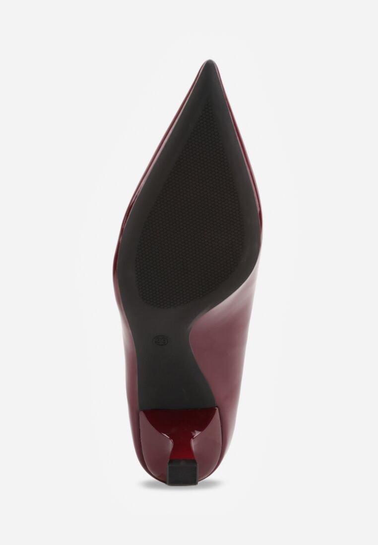 Bordowe Lakierowane Czółenka na Szpilce Typu Kaczuszka z Aplikacją Trójkąta Tromella 7