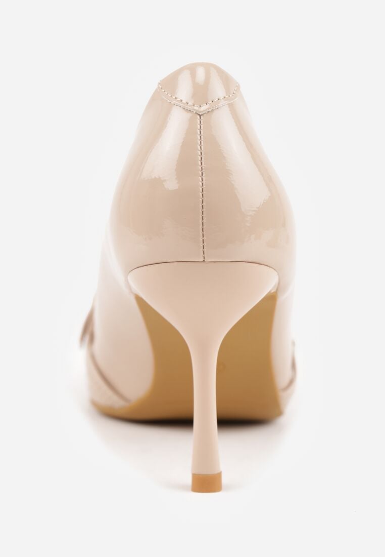 Beżowe Szpilki Vices Lakierowane Ozdobione Paskami z Klamrami Tameliae 8