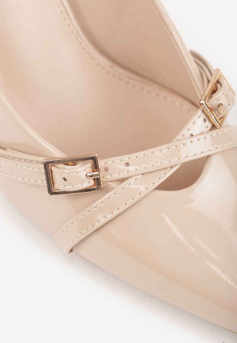 Beżowe Szpilki Vices Lakierowane Ozdobione Paskami z Klamrami Tameliae 9