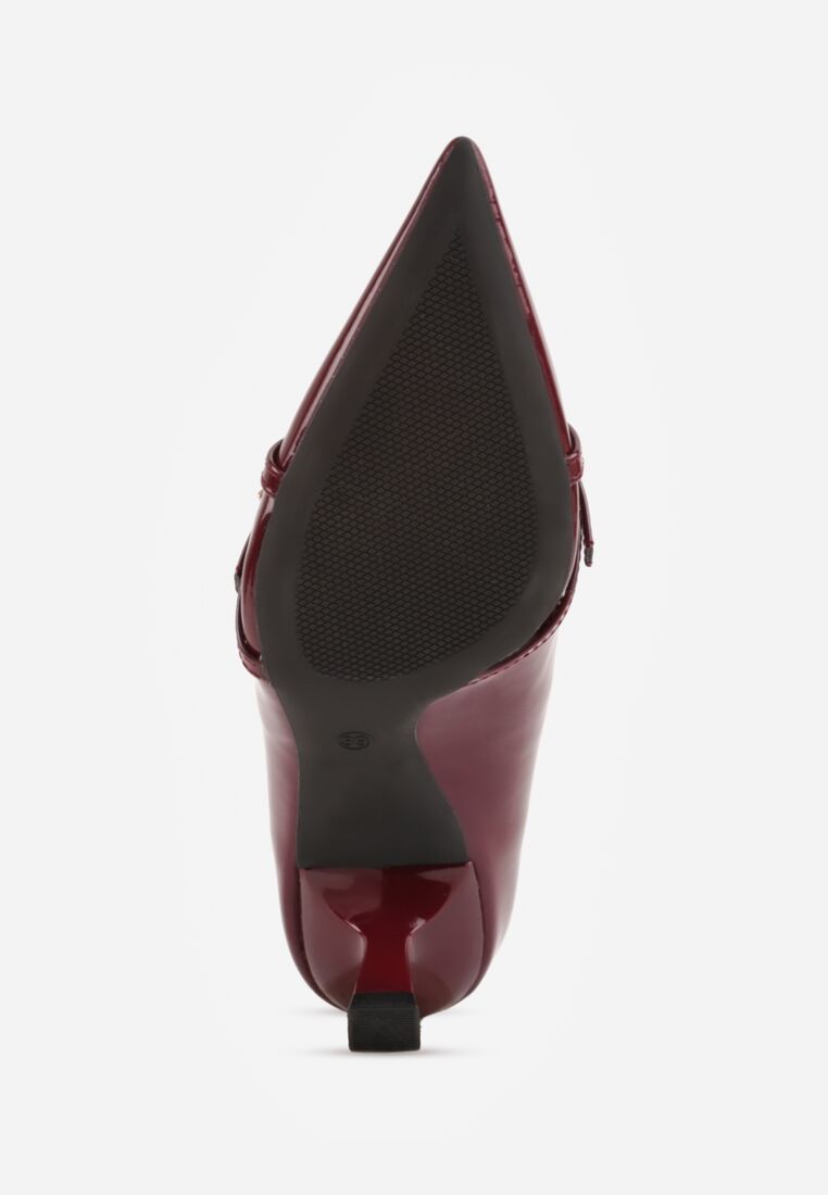 Bordowe Lakierowane Czółenka na Kaczuszce z Ozdobnymi Paskami Caloma 7