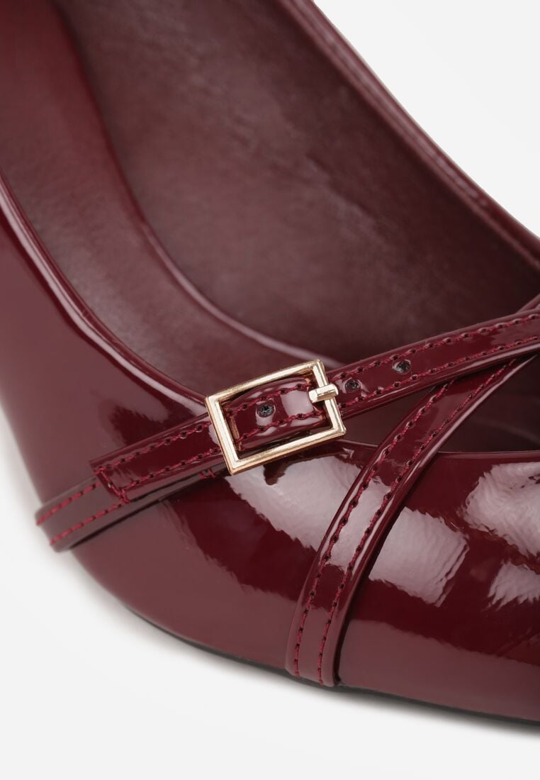 Bordowe Lakierowane Czółenka na Kaczuszce z Ozdobnymi Paskami Caloma 9