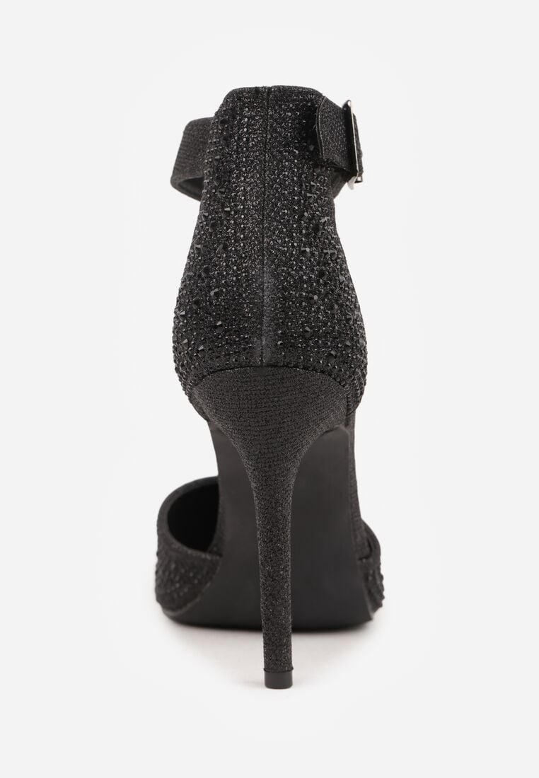 Czarne Szpilki Vices Ozdobione Błyszczącymi Cyrkoniami ze Skórzaną Wkładką Vortida 9