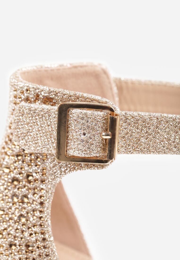 Złote Szpilki Vices Ozdobione Błyszczącymi Cyrkoniami ze Skórzaną Wkładką Vortida 9