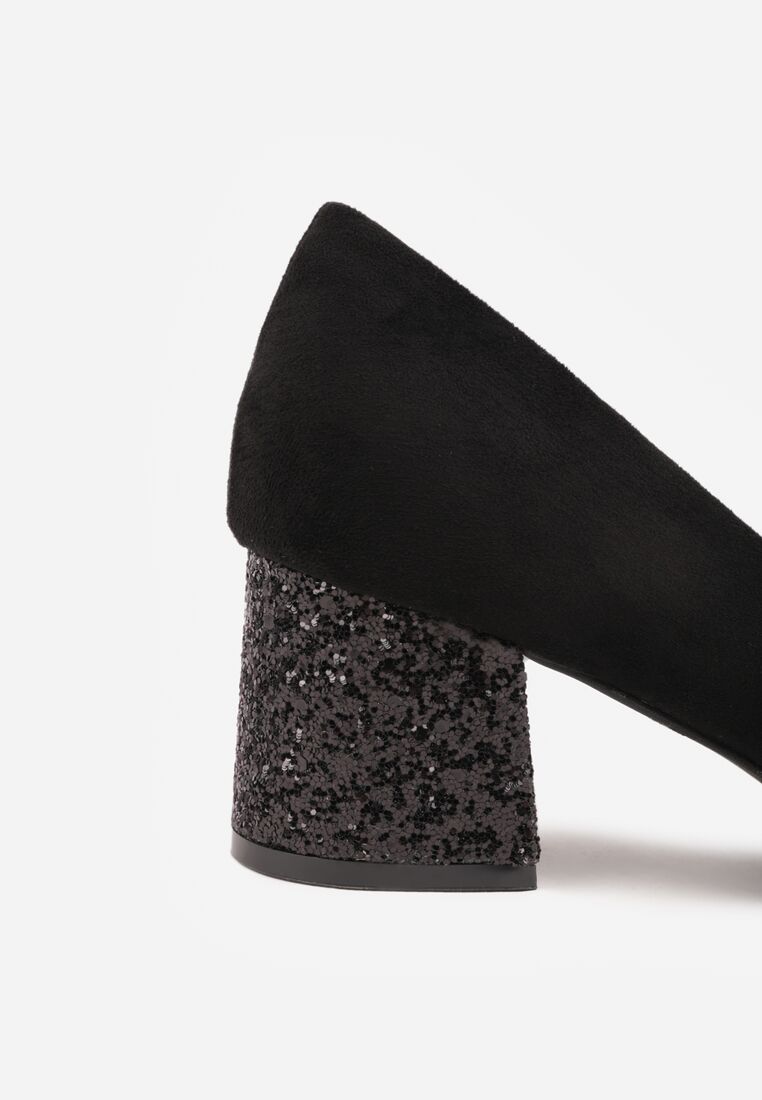 Czarne Czółenka Vices na Brokatowym Słupku ze Skórzaną Wkładką Izamine 8
