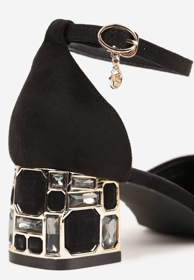 Czarne Czółenka Vices na Obcasie z Wkładką ze Skóry Naturalnej z Geometrycznym Wzorem Arori 8