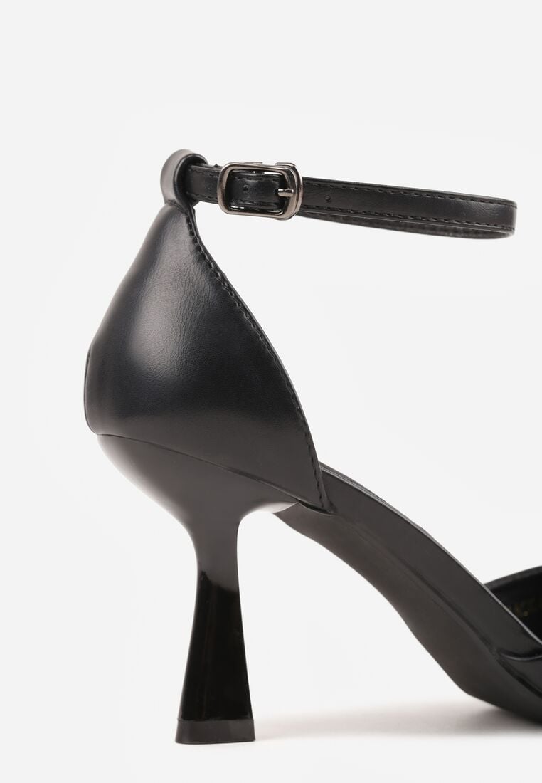 Czarne Szpilki Vices ze Skórzaną Wkładką Ozdobione Paskiem Wokół Kostki Ivelfedi 8