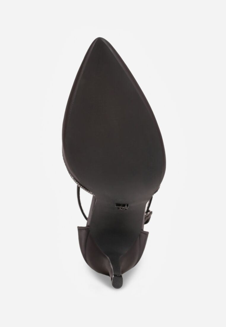 Czarne Satynowe Szpilki Vices ze Skórzaną Wkładką Zdobione Cyrkoniami Lizzira 7