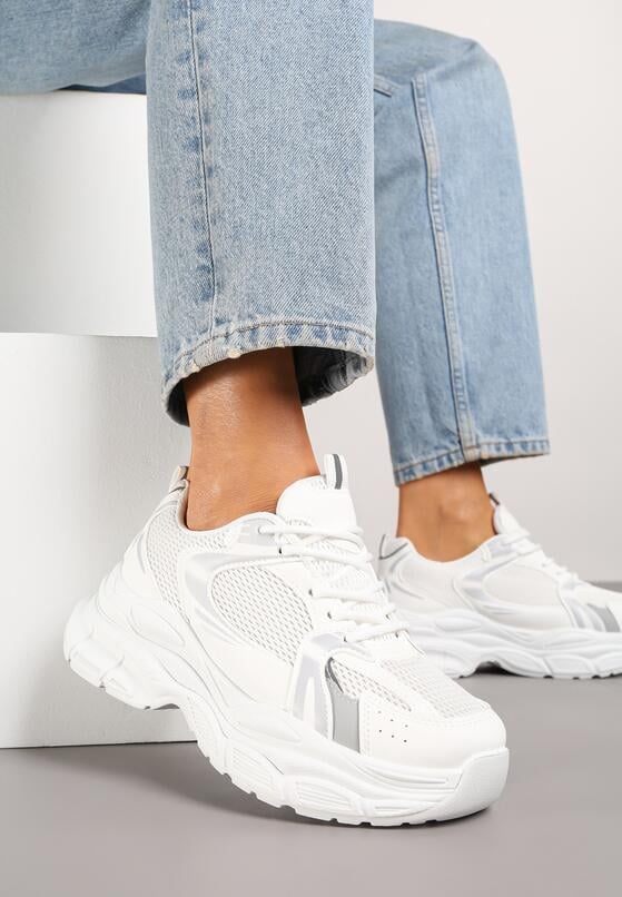 Białe Sneakersy Vices na Grubej Podeszwie z Tłoczeniami Nativine 2