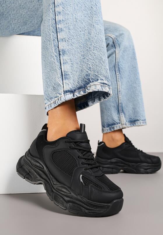 Czarne Sneakersy Vices na Grubej Podeszwie z Tłoczeniami Nativine 2