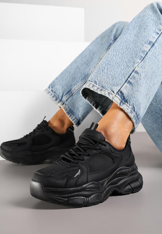 Czarne Sneakersy Vices na Grubej Podeszwie z Tłoczeniami Nativine 1