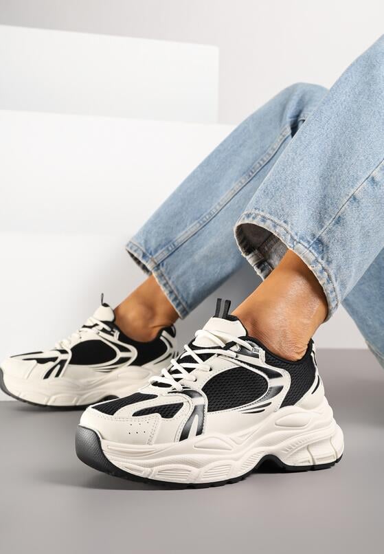 Beżowo-Czarne Sneakersy Vices na Grubej Podeszwie z Tłoczeniami Nativine 2