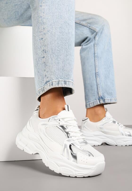 Biało-Srebrne Sneakersy Vices na Grubej Podeszwie z Tłoczeniami Nativine 2