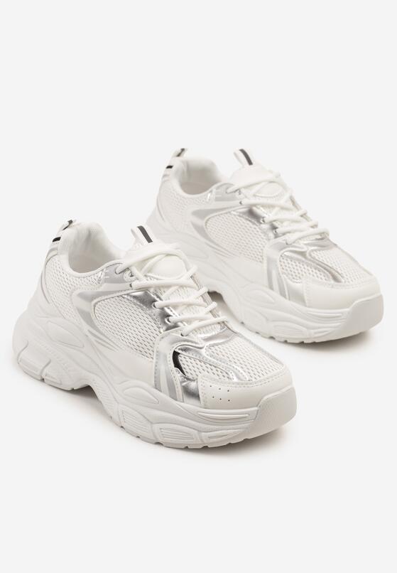 Biało-Srebrne Sneakersy Vices na Grubej Podeszwie z Tłoczeniami Nativine 5