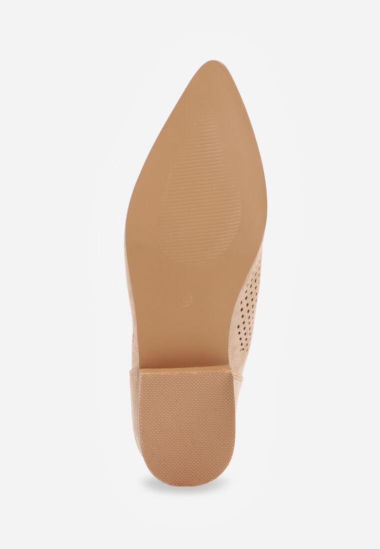 Beżowe Ażurowe Botki Vices na Płaskiej Podeszwie z Ozdobnym Wycięciem Selenith 8