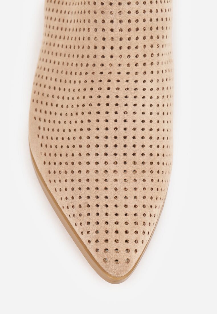 Beżowe Ażurowe Botki Vices na Płaskiej Podeszwie z Ozdobnym Wycięciem Selenith 10