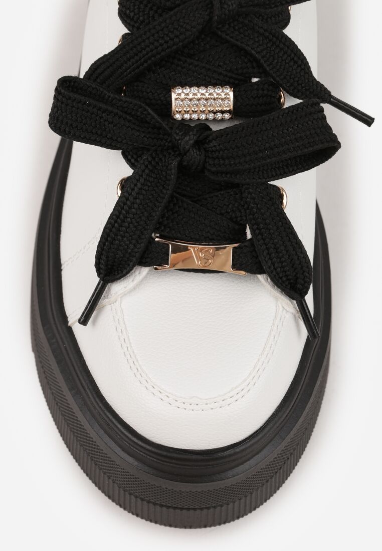 Biało-Czarne Płaskie Sznurowane Sneakersy Vices Ozdobione Metalicznymi Wstawkami Nelaviraen 8