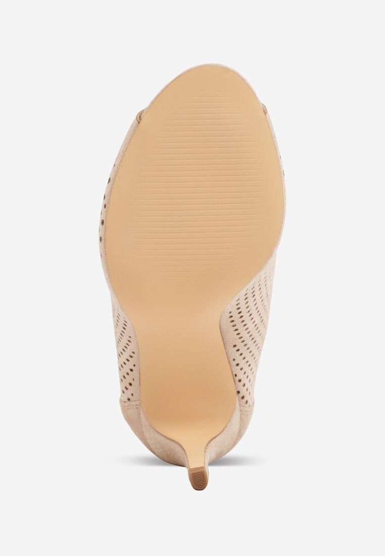 Beżowe Ażurowe Sandały Vices na Obcasie Selithra 7