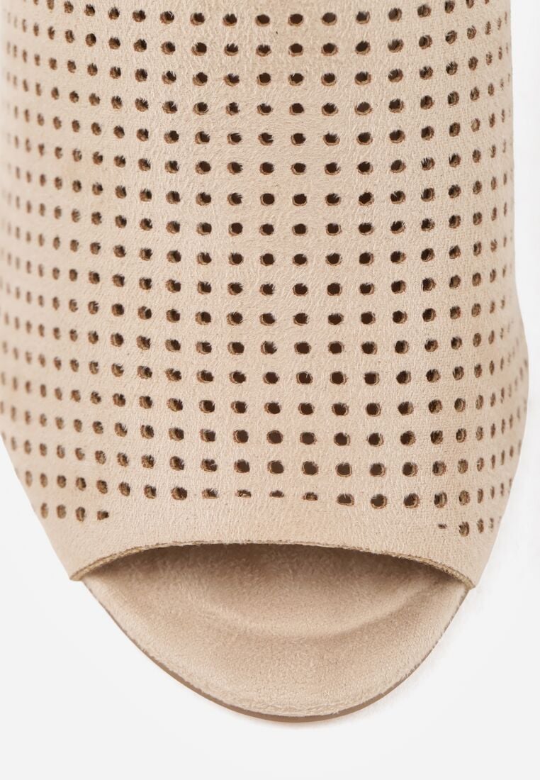 Beżowe Ażurowe Sandały Vices na Obcasie Selithra 8