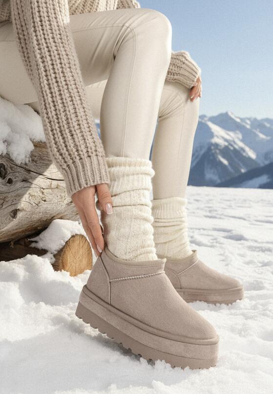 Jasnobeżowe Śniegowce Vices z Krótką Cholewką Ocieplone Futerkiem Grelfedi 1