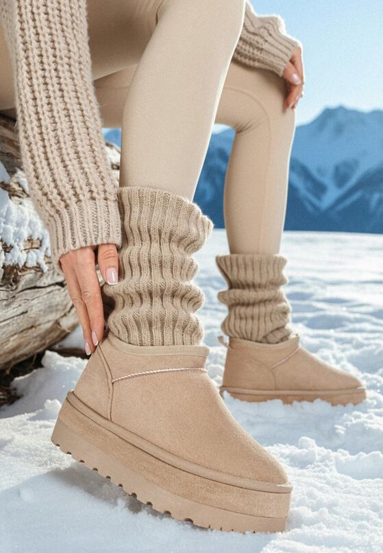 Beżowe Śniegowce Vices z Krótką Cholewką Ocieplone Futerkiem Grelfedi 1