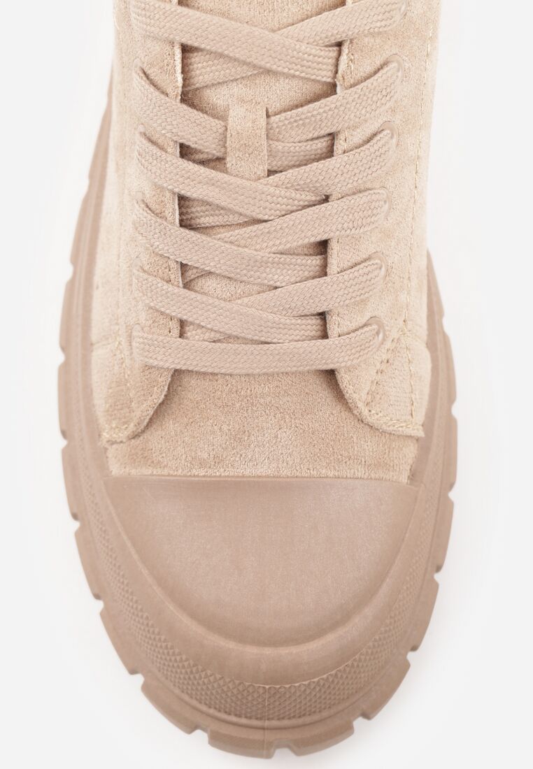 Ciemnobeżowe Sneakersy Vices na Grubej Tłoczonej Podeszwie z Perforacją Lealita 9