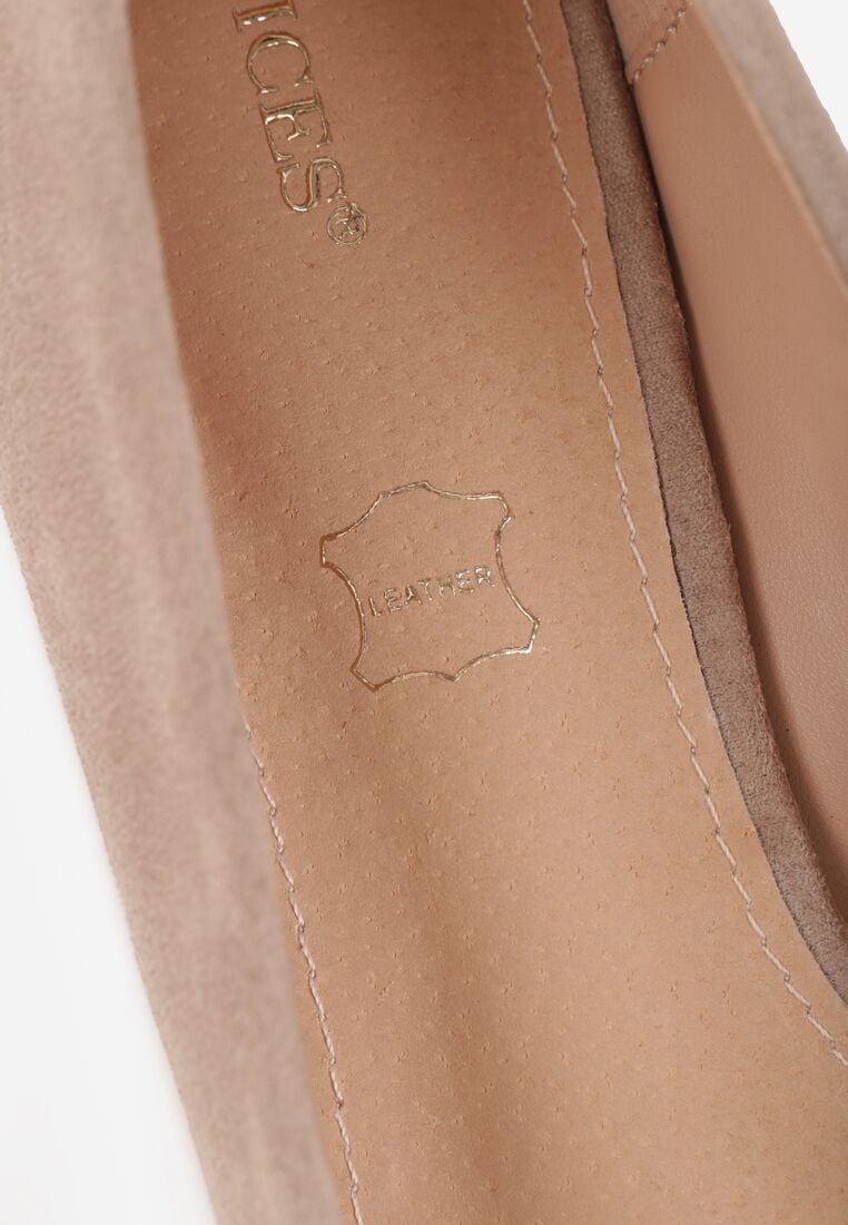 Ciemnobeżowe Czółenka Vices ze Skórzaną Wkładką i Metaliczną Wstawką Ediniela 9